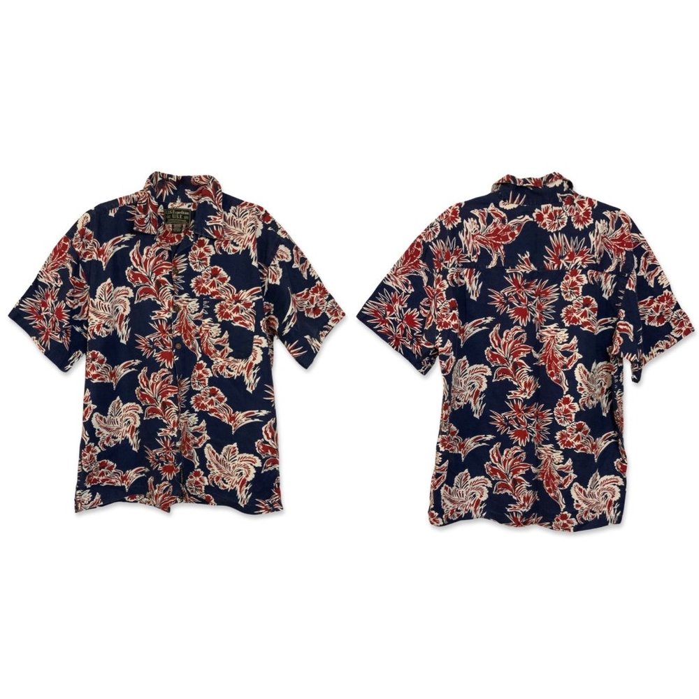 U.S. Expedition Collar Button Down Short Sleeve Floral Shirt Mens L Blue